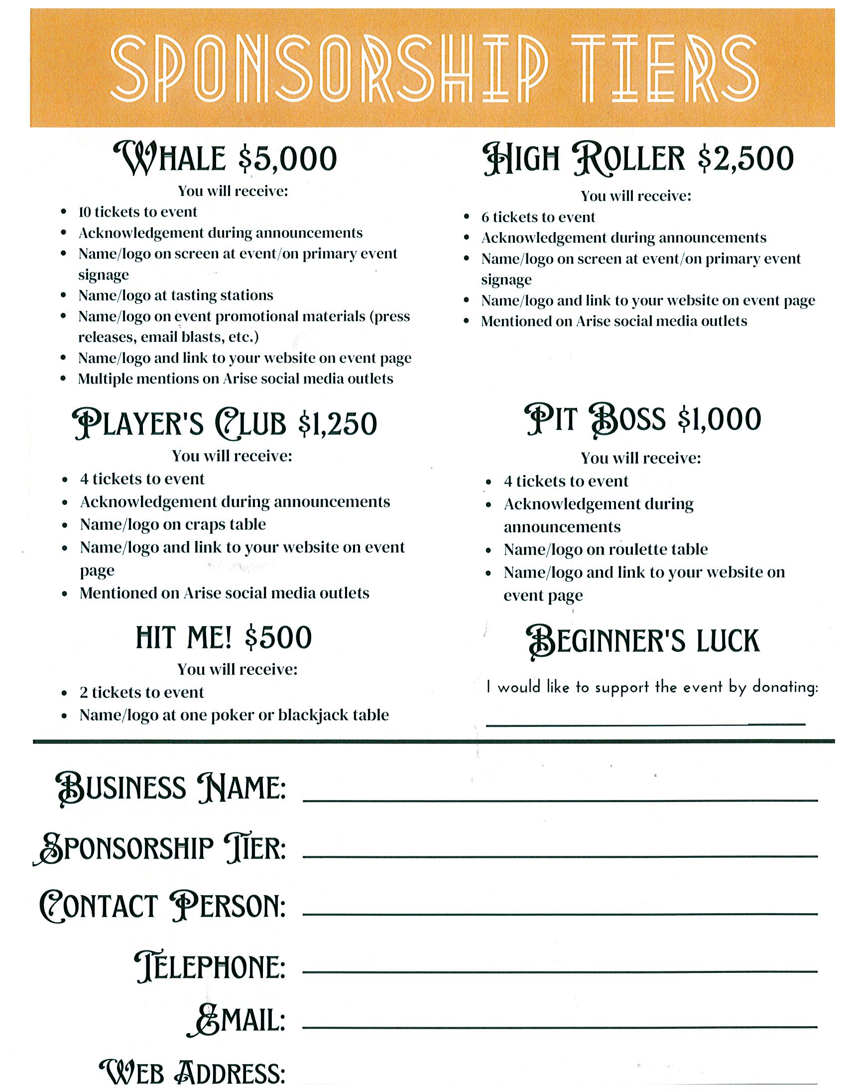 ROARING TWENTIES SPONSOR OPPORTUNITIES
